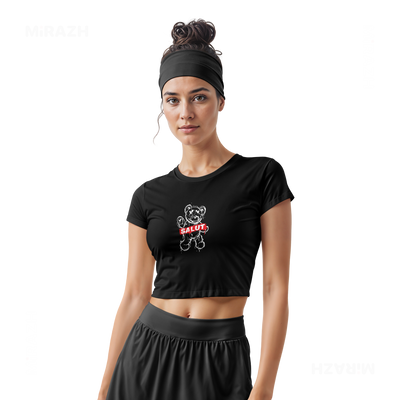 SalutRebelBear Fitted Crop Top 02 Black