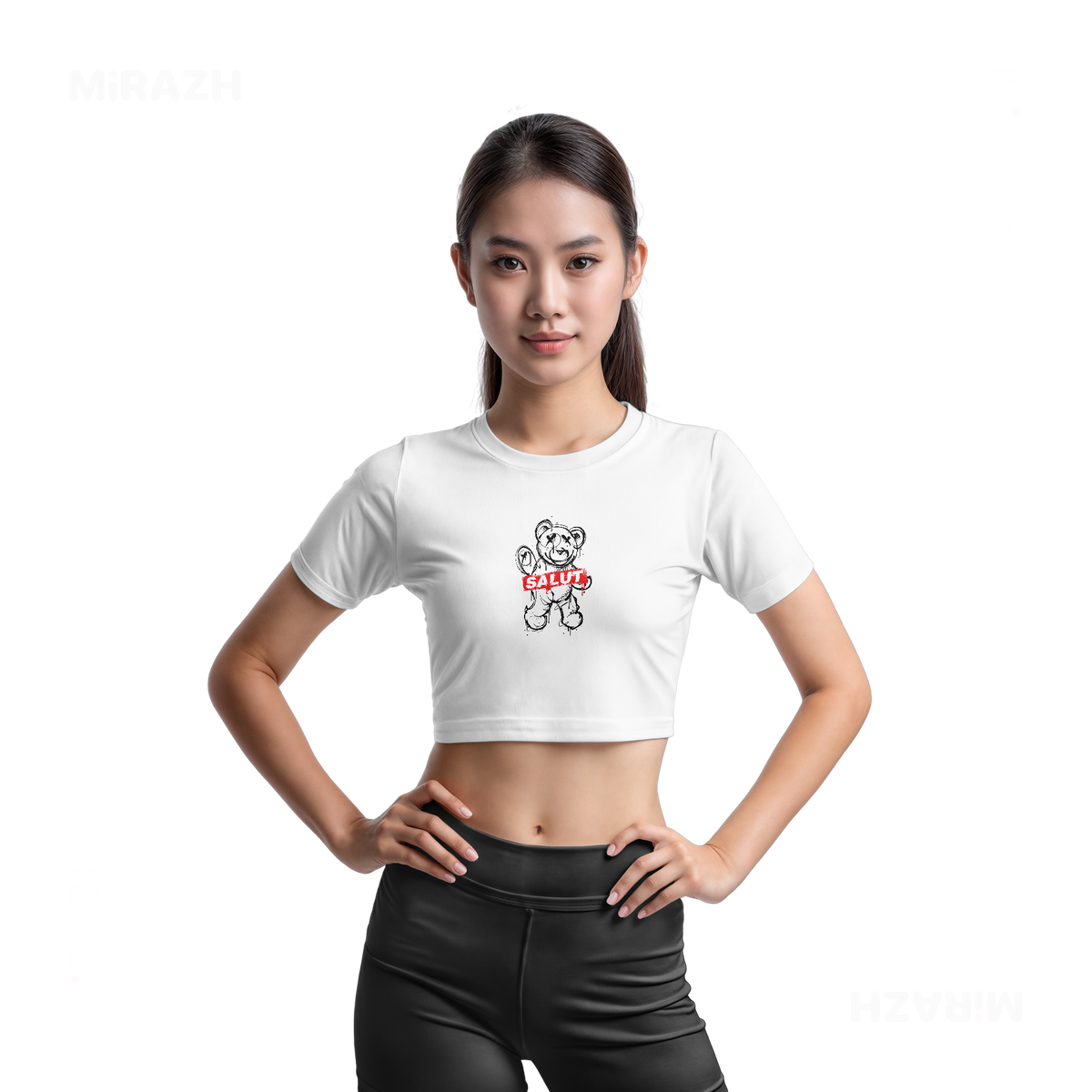 SalutRebelBear Fitted Crop Top 03 White