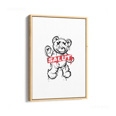 SalutRebelBear Framed Canvas 01 Natural Wood