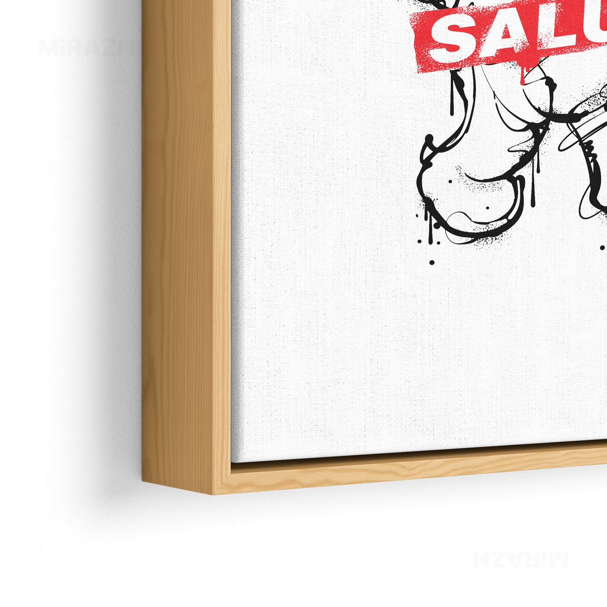 SalutRebelBear Framed Canvas 02 Natural Wood