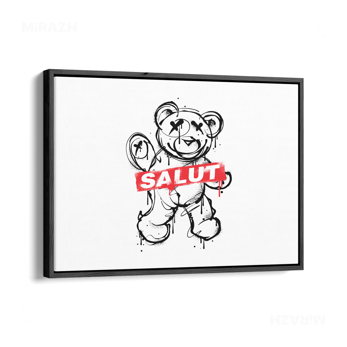 SalutRebelBear Framed Canvas 03 Black Wood