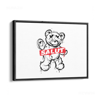 SalutRebelBear Framed Canvas 03 Black Wood