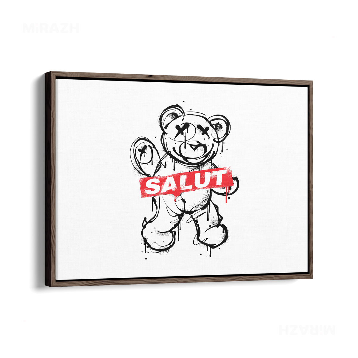 SalutRebelBear Framed Canvas 03 Dark Wood