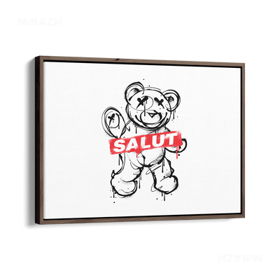 SalutRebelBear Framed Canvas 03 Dark Wood