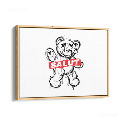 SalutRebelBear Framed Canvas 03 Natural Wood
