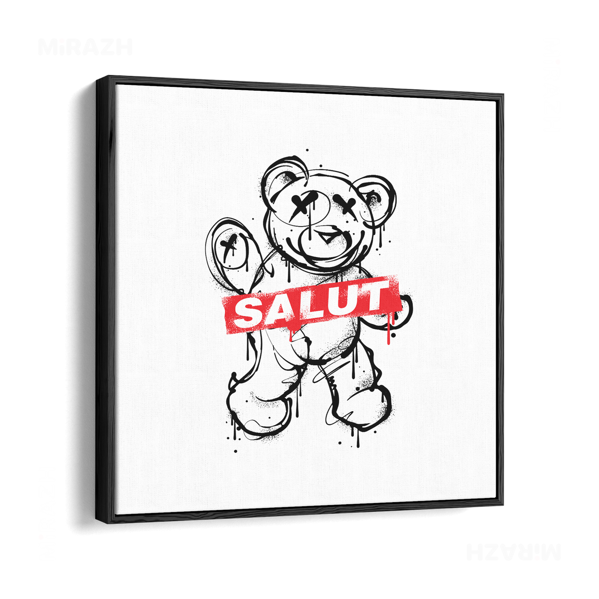 SalutRebelBear Framed Canvas 04 Black Wood