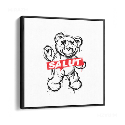 SalutRebelBear Framed Canvas 04 Black Wood