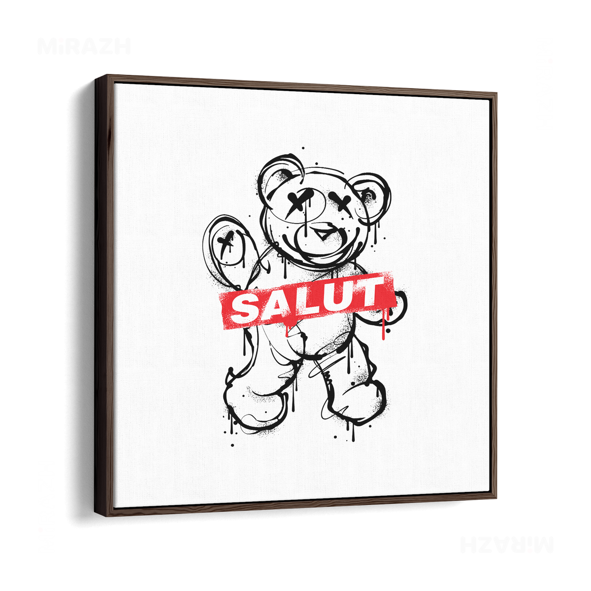 SalutRebelBear Framed Canvas 04 Dark Wood