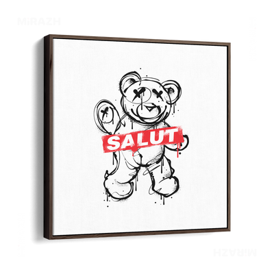 SalutRebelBear Framed Canvas 04 Dark Wood