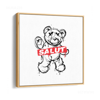 SalutRebelBear Framed Canvas 04 Natural Wood
