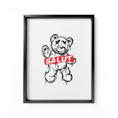 SalutRebelBear Framed Poster 01 Black Aluminum