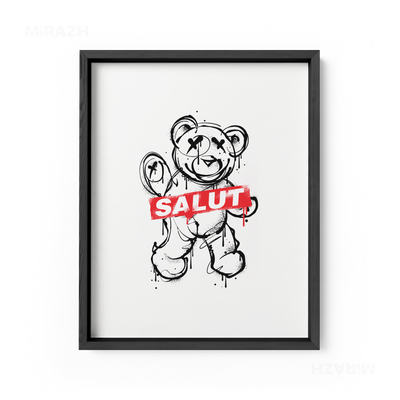 SalutRebelBear Framed Poster 01 Black Wood