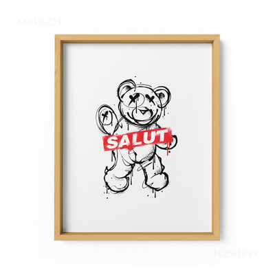 SalutRebelBear Framed Poster 01 Natural Wood