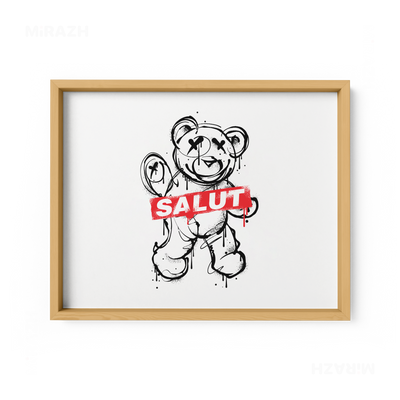 SalutRebelBear Framed Poster 03 Natural Wood