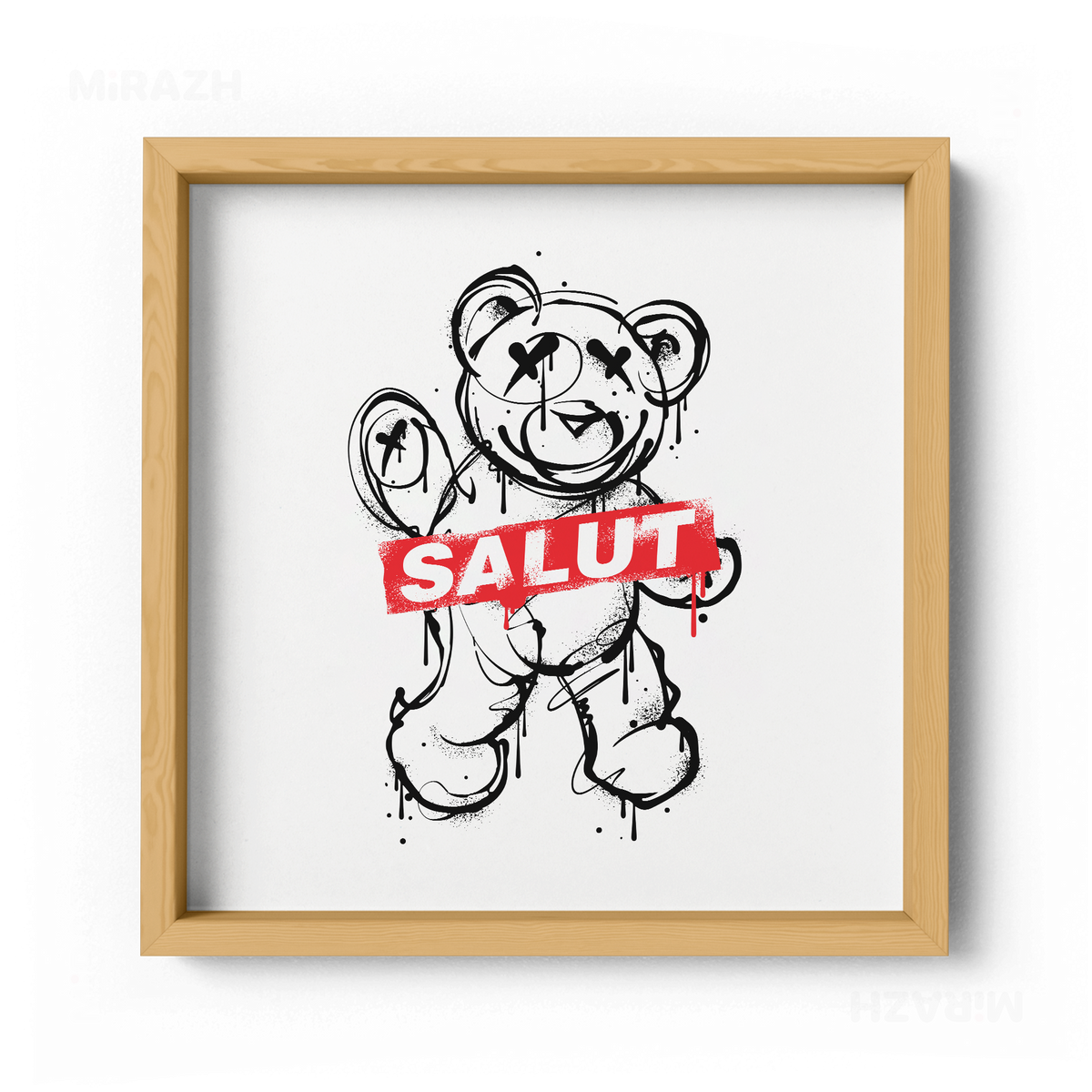 SalutRebelBear Framed Poster 04 Natural Wood