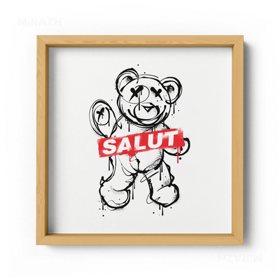 SalutRebelBear Framed Poster 04 Natural Wood