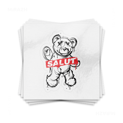 SalutRebelBear Kiss Cut Sticker 01 White