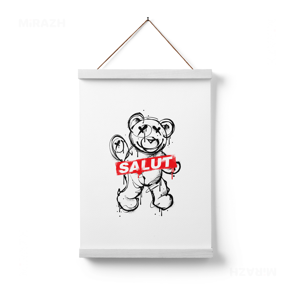 SalutRebelBear Magnetic Hanger Poster 01 White Wood