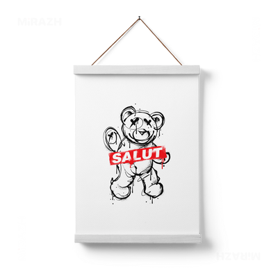 SalutRebelBear Magnetic Hanger Poster 01 White Wood