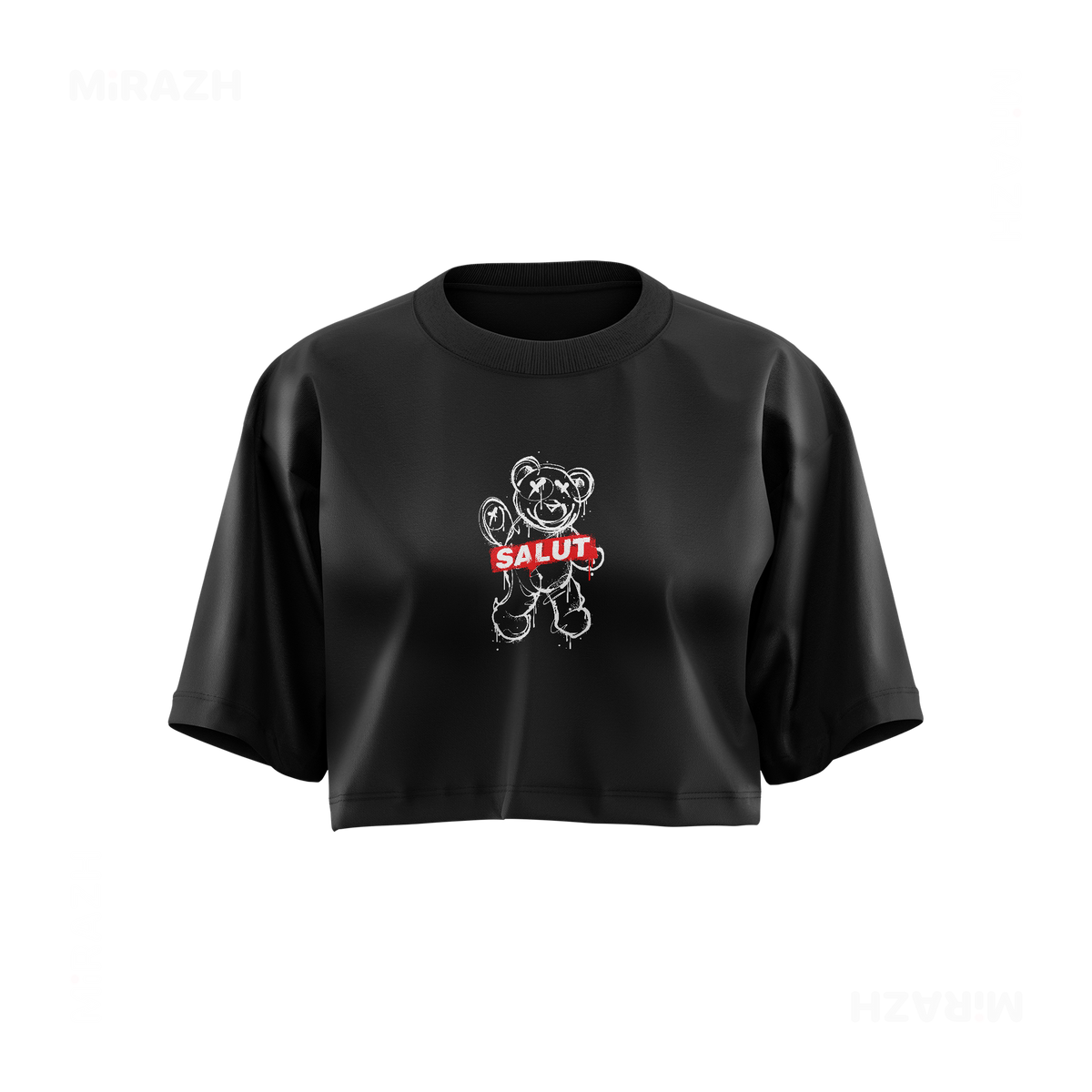 SalutRebelBear Over Sized Crop Top 01 Black