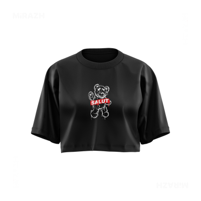 SalutRebelBear Over Sized Crop Top 01 Black