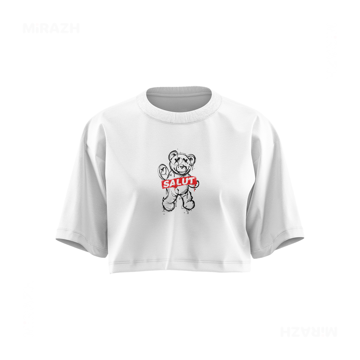 SalutRebelBear Over Sized Crop Top 01 White