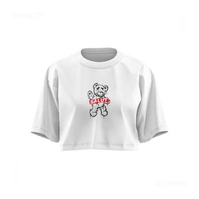 SalutRebelBear Over Sized Crop Top 01 White