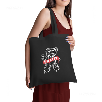 SalutRebelBear Tote Bags 02 Black