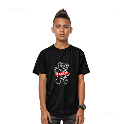 SalutRebelBear Youth T Shirt 03 Black