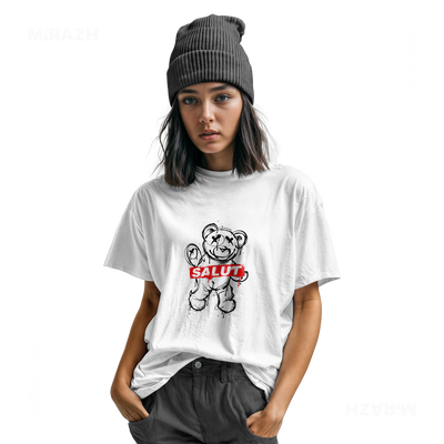 SalutRebelBear Youth T Shirt 04 White