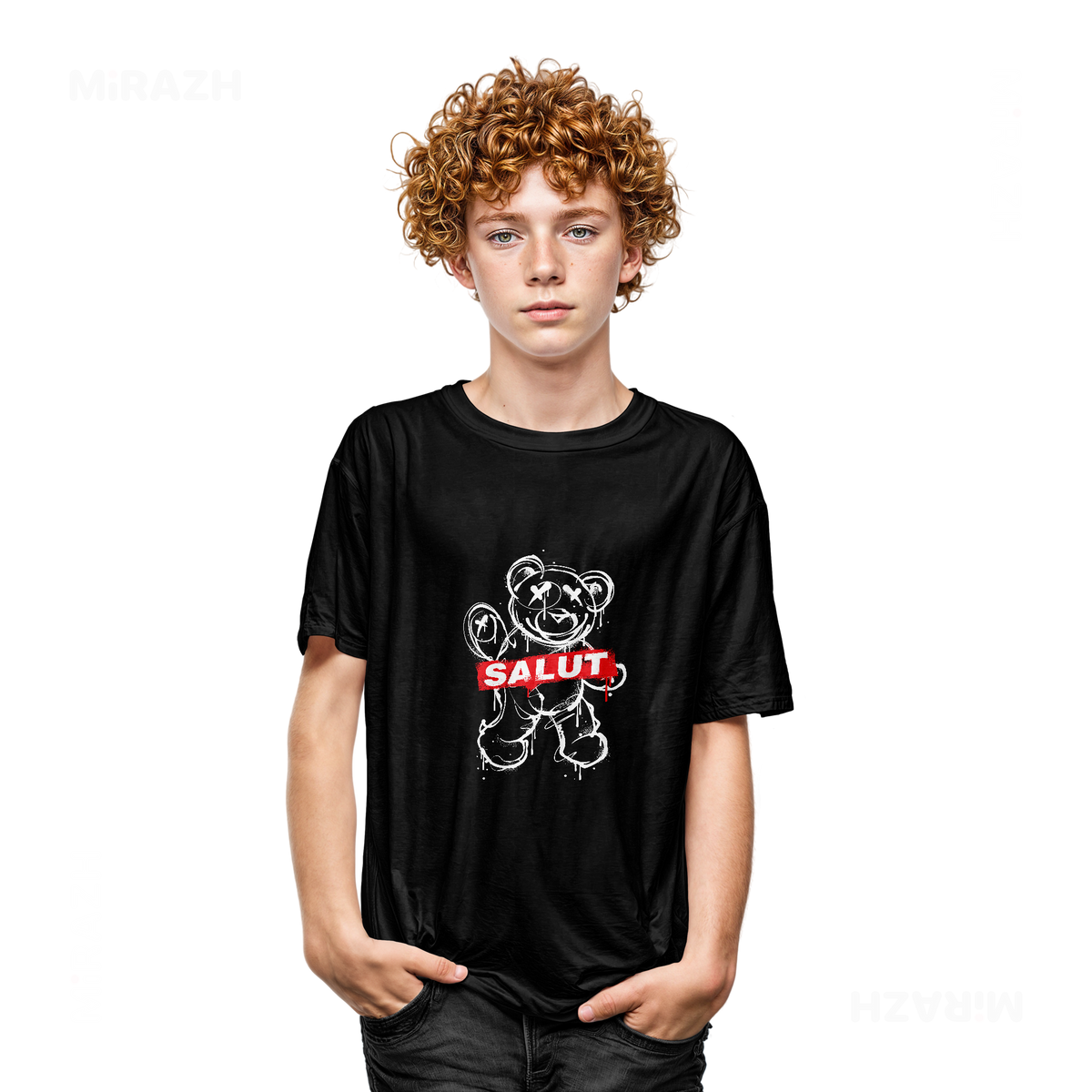SalutRebelBear Youth T Shirt 05 Black