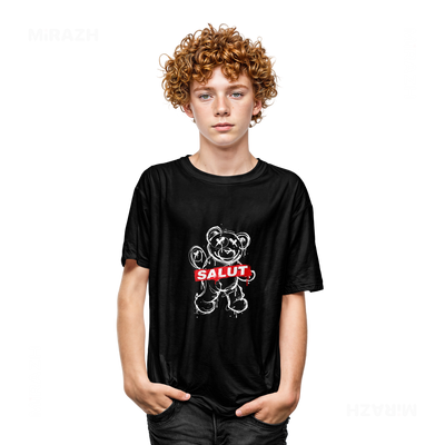 SalutRebelBear Youth T Shirt 05 Black